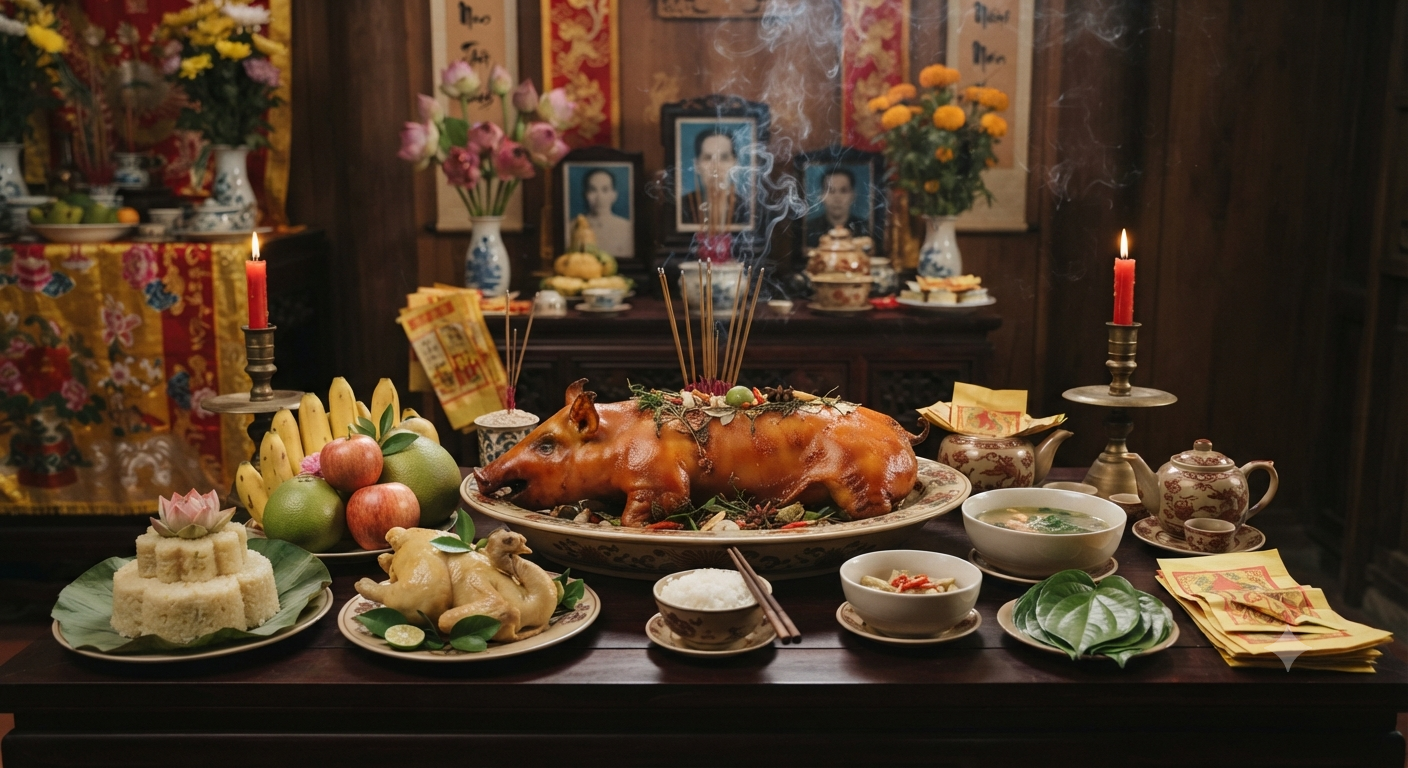 Ý nghĩa tâm linh và sự trang trọng trên mâm cỗ cúng